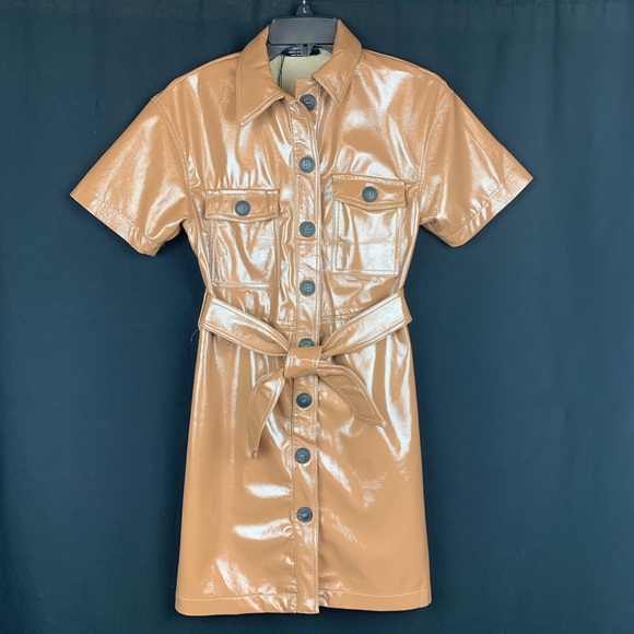 🌹NWT. Bershka Faux Vinyl Dress with belt. Size XS - Picture 4 of 8